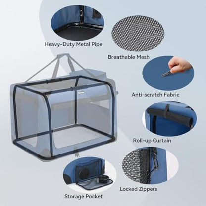Reerooh Dog Carrier Cat Carrier Bag, Foldable Fabric Car Dog Travel Crate, Portable Soft Pet Carrier for Transport, Breathable Puppy Carrier for Large Dogs with Cushion & Dog Bowls