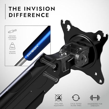 Invision Monitor Arm Bracket Mount for 24-40 Inch Screens VESA 75-100mm Ergonomic Height Adjustable Desktop Clamp Tilts Extends 2-15kg (MX450)