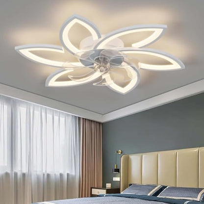 YUNZI Mute Ceiling Fan with Light with Remote Control, LED Dimmable Fan Ceiling Lamp, Modern Ceiling Fan Lighting for Living Room Bedroom Office, Adjustable 6 Speeds, White 78CM