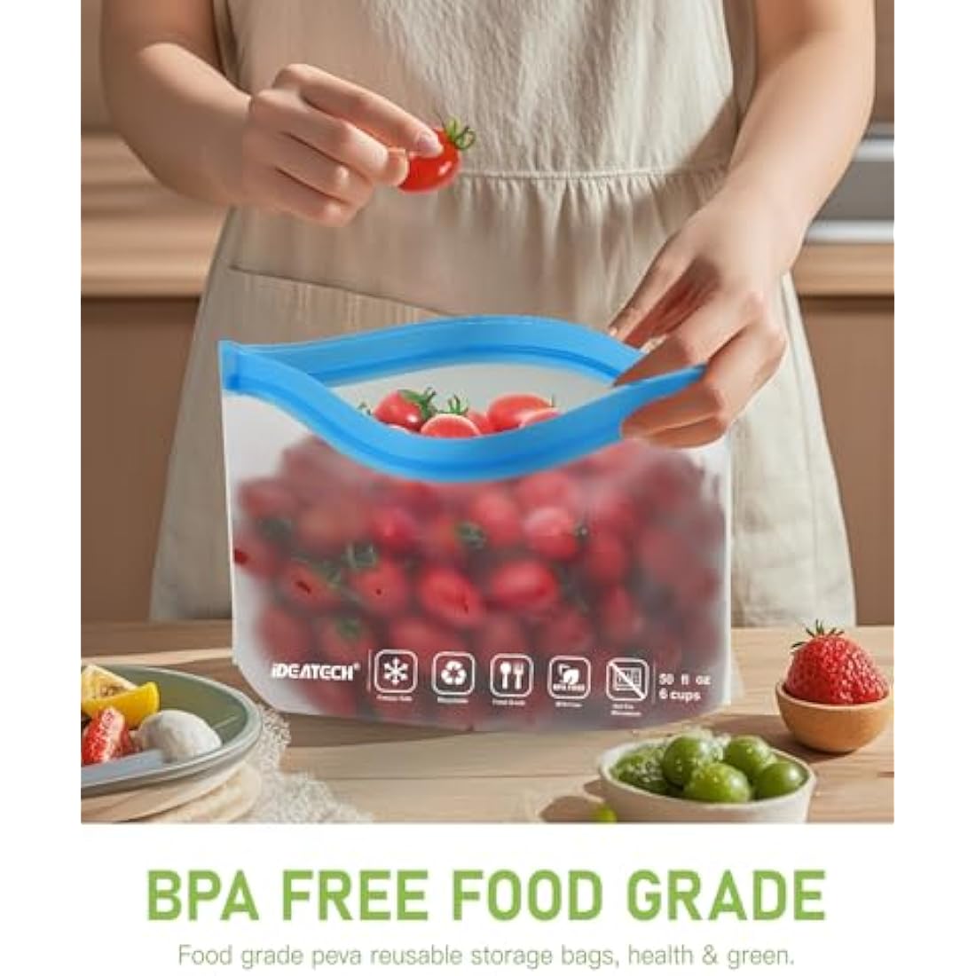 IDEATECH 20 Pack Reusable Freezer Bags, BPA Free Sandwich Bag, Reusable Silicone Food Storage Bag Leak Proof Airtight Container for Lunch, Snacks, Fruits and Vegetables