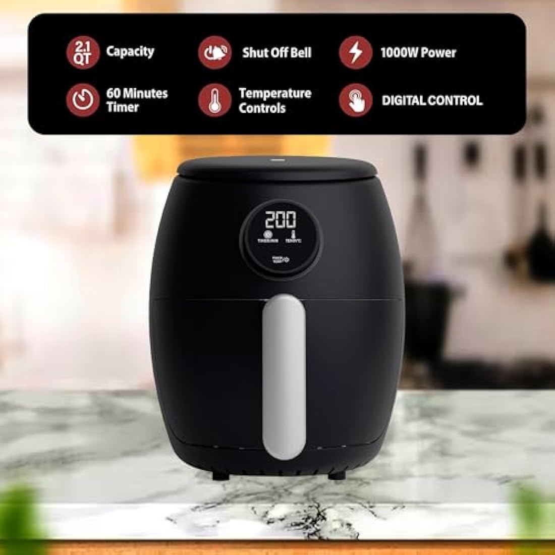 Belaco Air Fryer, 2L Digital Display, Rapid Air Circulation, Air Fryers, 60 Min Timer, Adjustable Temperature, Dishwasher Safe Basket BEL-AF-02