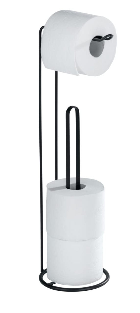 WENKO Lugano 2-in-1 Toilet Paper Holder with Spare Roll Storage for up to 3 Rolls Matt Black Painted Steel Diameter 15.5 x 54 cm