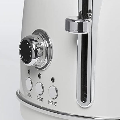 Haden Heritage White Toaster 2 Slice - Variable Browning Control - Electric Stainless Steel Toaster - Economy Mode - Reheat, Cancel and Defrost Functions - 1370-1630W