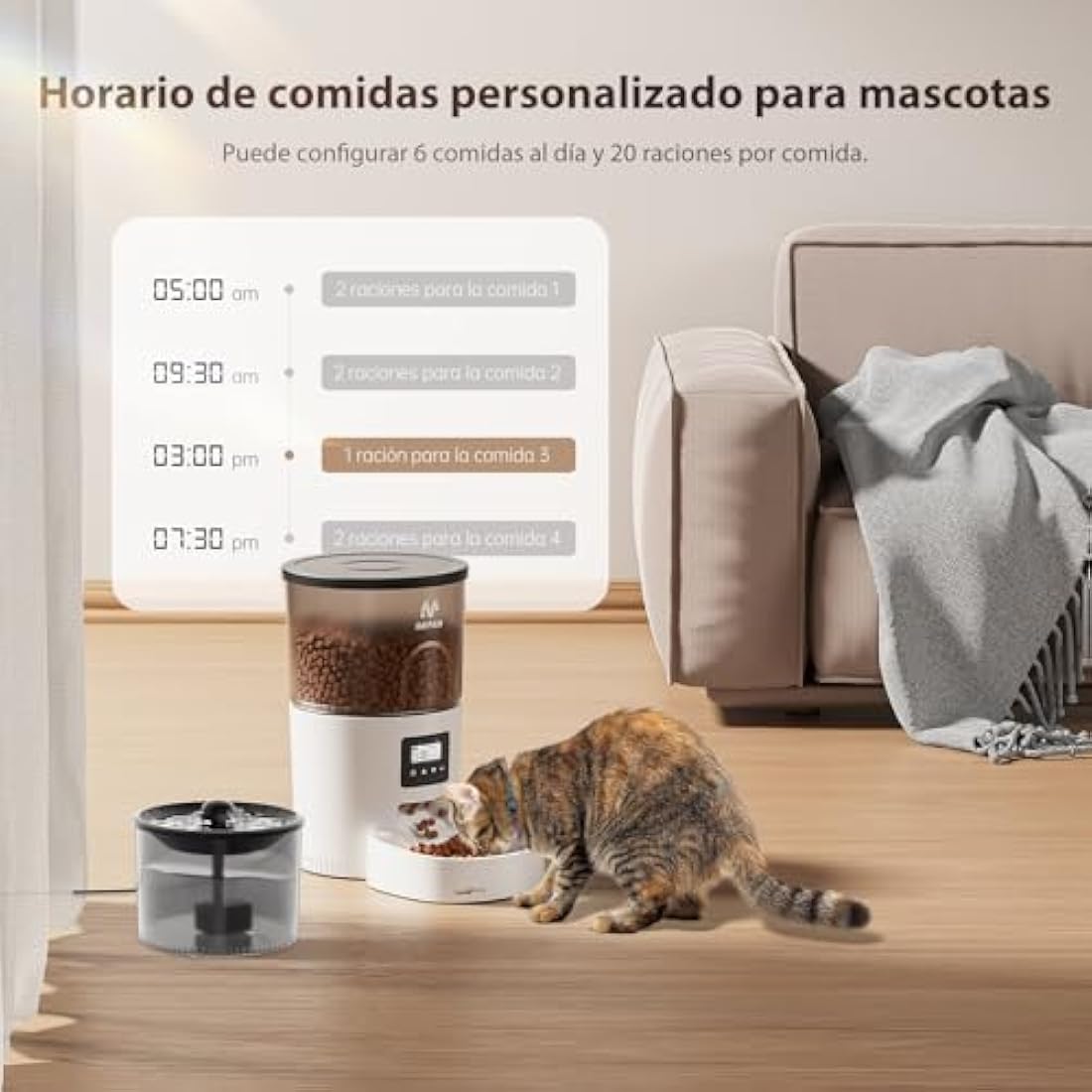 IMIPAW Automatic Cat Feeder and Water Fountain, Timed Pet Dry Food Dispenser, Programmable Portion Control, 1-6 Meals Per Day, Cats Drinking Fountain with Filter, Small Pets, 3L Combo