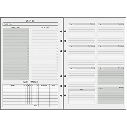 Undated A5 Diary Week to View Refill - 1 Week on 2 Pages, Section with To Do List, Goals & Habit Tracker, Extra Notes, Contact Pages, Weekly Planner Insert for A5 Binder, Thicker Paper 100 gsm, UK
