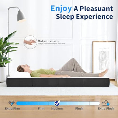 wowttrelax Folding Mattress single, 4 Inch Foldable Floor Mattress Single Memory Foam, 4 Fold Easy Storage With Washable Cover & Pressure Relief for Camping, Caravans, Travel, Guest (90x190x10cm)