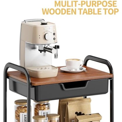 KINGRACK 3-Tier Storage Cart with Tabletop, Multifunctional Metal Cart for Kitchen, Home, Office, Bathroom, Black