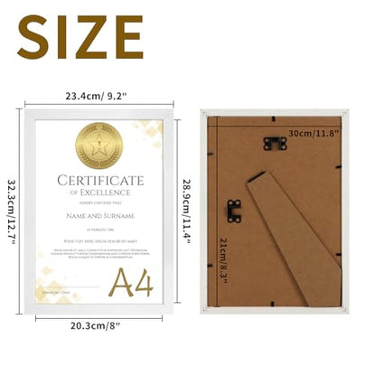 HORLIMER A4 Frames Pack of 15, White A4 Picture Frame for Displaying Certificates, Posters, Prints, and Documents on Wall or Desk Display