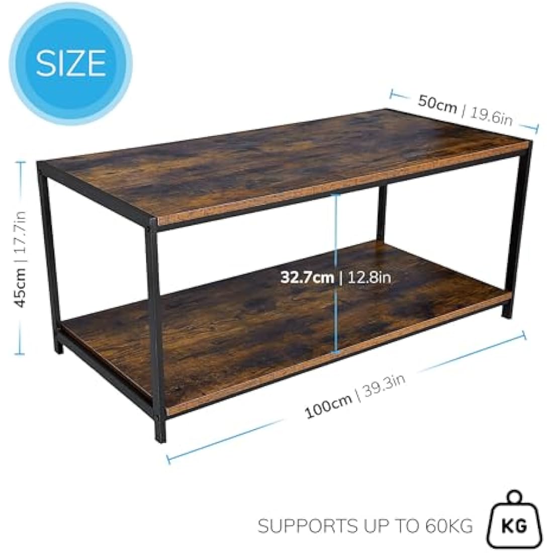 Direct Online Houseware House Of Home Coffee Table, Rustic Brown Living Room Furniture, TV Stand or Side Table, Durable Top, Easy to Clean and Assemble Rustic Brown 100x50x45cm