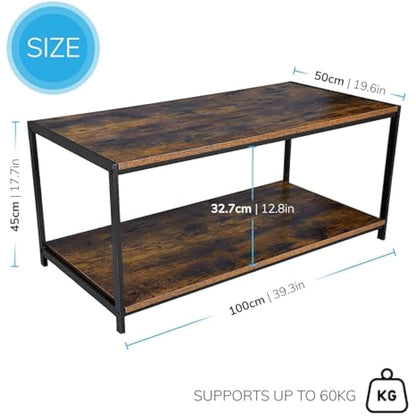 Direct Online Houseware House Of Home Coffee Table, Rustic Brown Living Room Furniture, TV Stand or Side Table, Durable Top, Easy to Clean and Assemble Rustic Brown 100x50x45cm