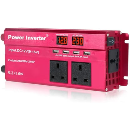LVYUAN Power Inverter 850W/2000W DC 12V to 240V AC Car Converter with 4 USB 3 AC Sockets Car Adapter With LED Display for Travel Camping RV Truck