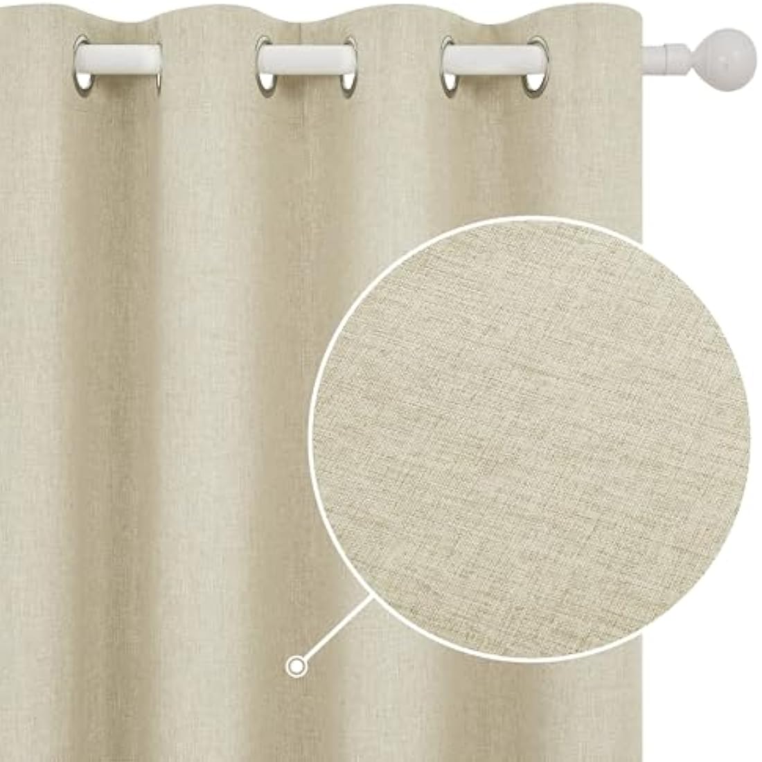 Deconovo Soft Faux Linen Blackout Curtains Energy Saving, Noise Reduction, Stylish Thermal Eyelet Curtains for Living Room, W46 x L90 Inch Oatmeal Beige One Pair