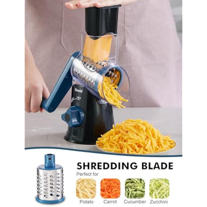 Geedel Rotary Cheese Grater, Vegetable Slicer with 3 Drum Blades, Grater for Kitchen Faster and Easy Cutting, Rotary Drum Grater Ideal for Cheese, Cucumber, Carrot, Potato etc