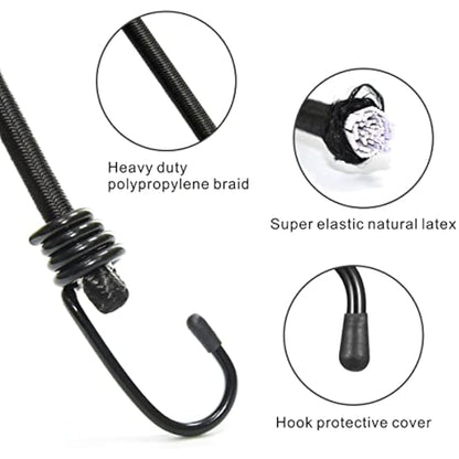BEXSLE Bungee Cords With Hooks 2m long, Heavy Duty Outdoor Elastic Bungee Straps, No odour Industrial Grade bungee rope For Securing Tarps, Luggage, Tents, Bikes or garden tidying 80inch 4Pcs (Black)