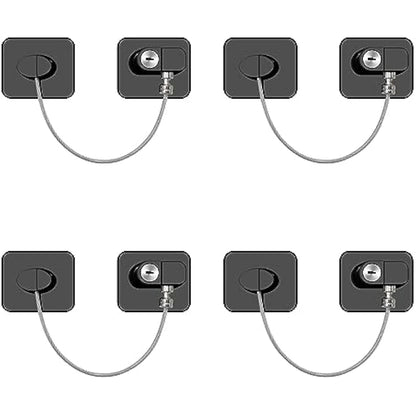 4 Pack Window Safety Locks Adhesive, NewBinn No Drilling Window Restrictors for UPVC, Window Safety Locks Latch for Refrigerator, Cabinets, Drawer, Fridge Lock with Keys for Kids and Pets, Black