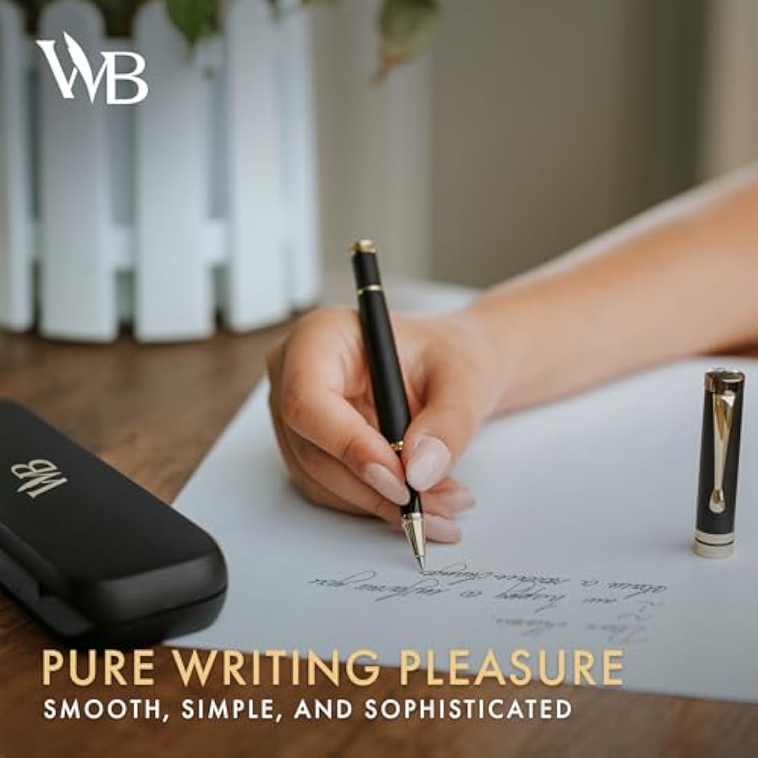 Wordsworth and Black Rollerball Pen-Stunning Luxury Pen Bamboo Blackwood Gold Finish, Refillable, Best Roller Ball Gift Set Pen for Men & Women, Ink Refill, Point Office Pens for Writing