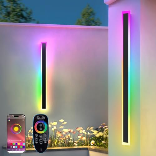 Zihoi Outdoor RGB Wall Lights, 60CM 2 Pack RGB/Warm/White Dimmable Modern Led Wall Lighting, Long Wall Sconce with Remote and APP Control for Outdoor/Indoor Party Gathering