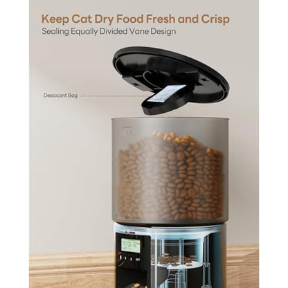 Automatic Cat Feeder Cat Food Automatic with Feeding Program Timer - 6L Feeding Bowl with Automatic Feeder - Dry Food Dispenser Automatic for Cats and Dogs Black - 10s Call for Eating