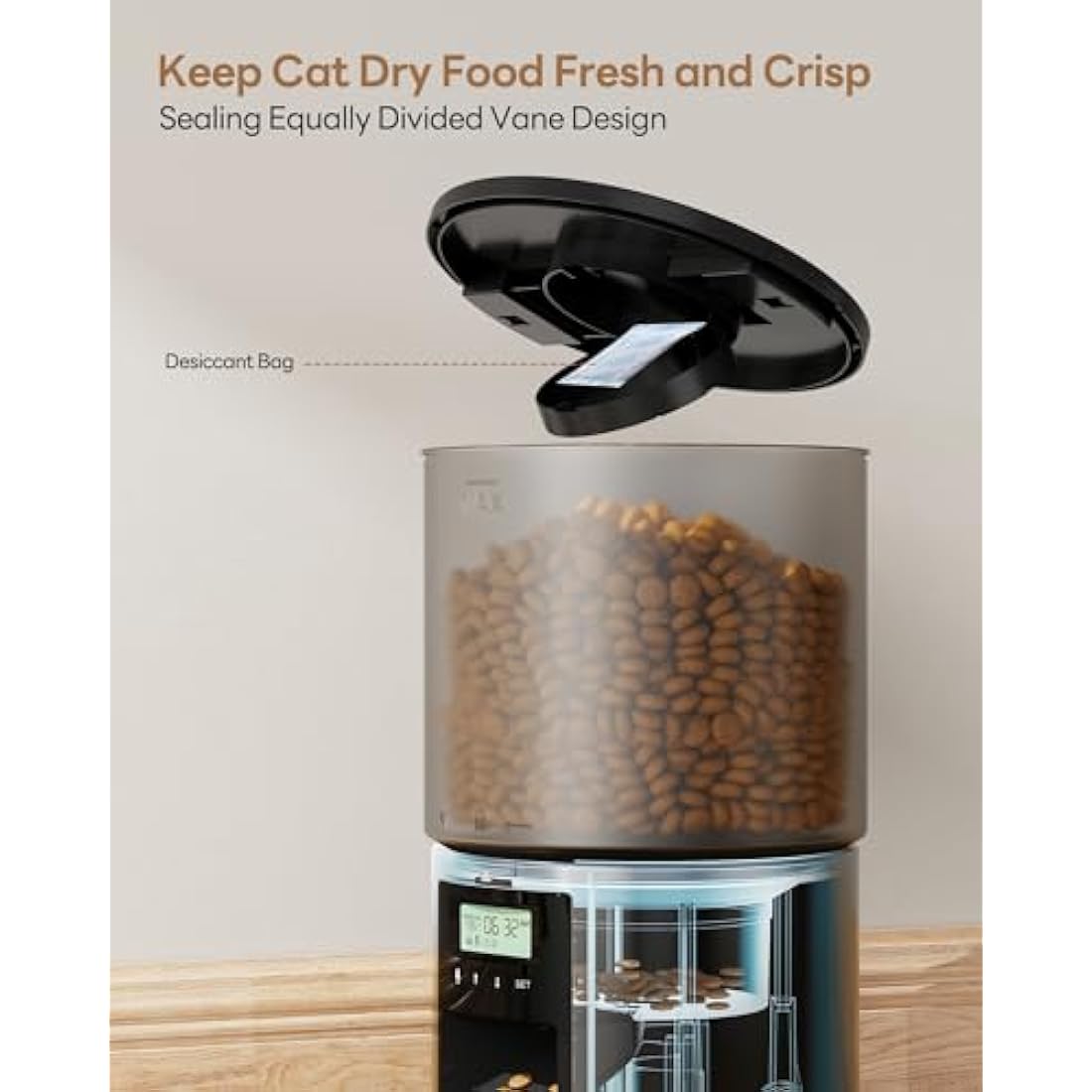 Automatic Cat Feeder Cat Food Dispenser with Programmable Timer: 4L Intelligent Cat Bowls with 10s Voice Recorder - Electric Dog Feeder Support 1-6 Meals Button Control Lockable Lid
