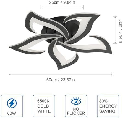 Comely Ceiling Lights Bedroom, LED Ceiling Lights 60W 6750LM, Cool White 6500K, Acrylic Petal Design Mordern Ceiling Lighting for Living Room Bedroom, Black (Dia 60cm)