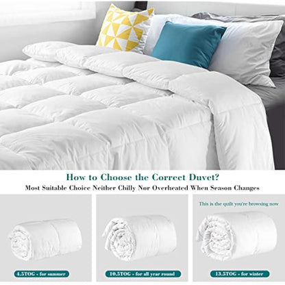 Threads For Bed 13.5 tog Down & Feather Duvet, Super King, 100% Cotton Down Proof Fabric, Machine Washable with Premium Box-Stitch Design