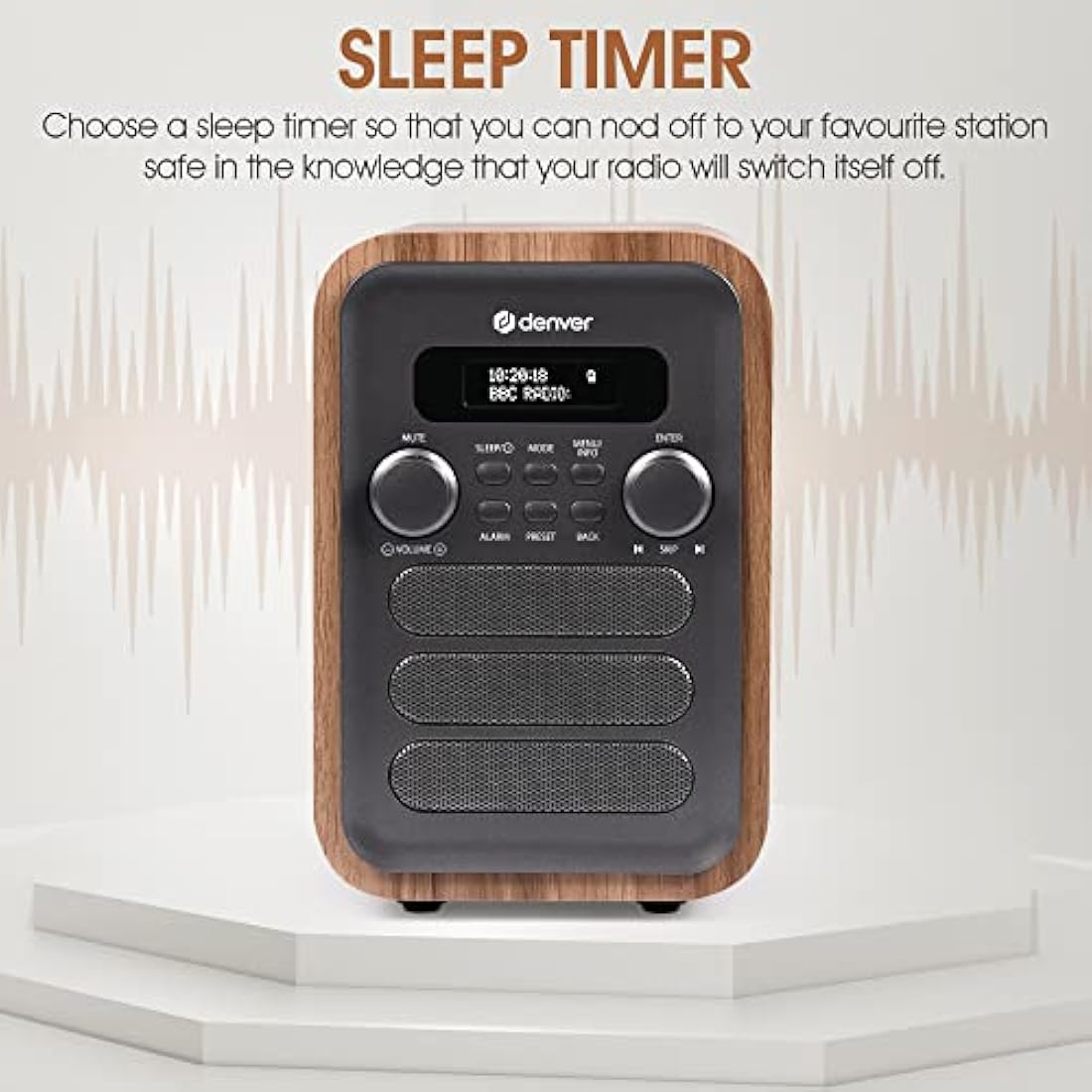 Denver DAB-48 Bluetooth DAB Radio With Remote Control - DAB/DAB+ Digital Radio Mains Powered – DAB Bluetooth Radio Speaker – DAB Alarm Clock – Grey With Large Remote Control