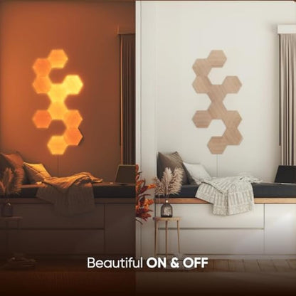 Nanoleaf Elements Hexagon Expansion Pack, 3 Additional Wood Look Light Panels - Dimmable & Modular Smart LED Wi-Fi Wall Mood Lights, Works with Alexa Google Assistant Apple Homekit, for Room Decor