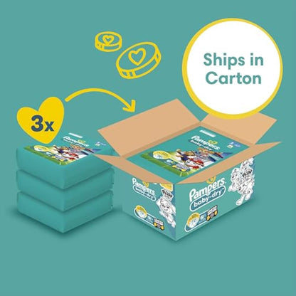 Pampers Baby-Dry Paw Patrol Edition Size 5, 186 Nappies, 11kg - 16kg, Monthly Pack, with A Stop & Protect Pocket to Help Prevent Leaks at The Back