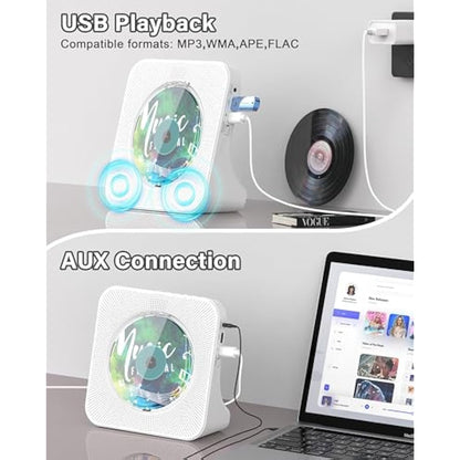 Portable CD Player with Bluetooth 5.0, Greadio Desktop CD Players for Home, CD Music Player with Speakers, Remote Control, Dust Cover, FM Radio, LCD Display, AUX, USB, Headphone Jack