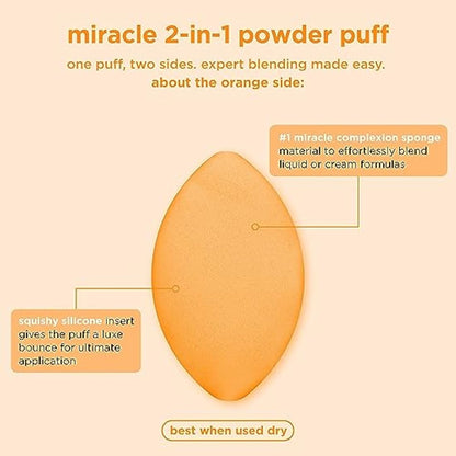 Real Techniques Miracle 2-In-1 Powder Puff, Dual-Sided, Full-Size Makeup Blending Puff, Reversible Elastic Band, Precision Tip Makeup Sponge and Powder Puff, For Liquid, Cream and Powder, 1 Count