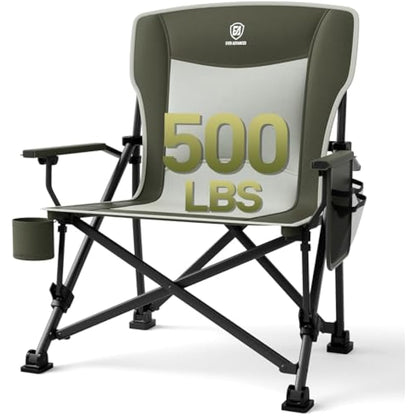 EVER ADVANCED Camping Chair for Adults Oversized 230KG, Folding Chair for Heavy People with Side Pocket, Heavy Duty Extra Wide Garden with Hard Armrest Foldable Fishing Outdoor Green