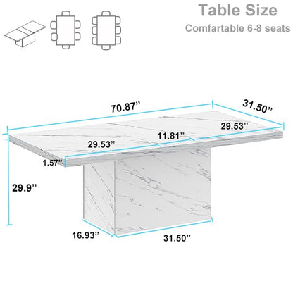 HSH Dining Table Modern Rectangle Kitchen Dinner Table 180cm White Marble