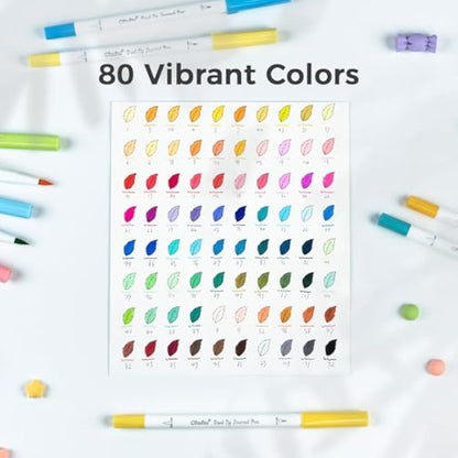 Ohuhu 80 Colours Dual Tip Brush & Fineliner Art Markers - Premium Journaling Pens for Bullet Journals, Calligraphy & Lettering - Water-Based Colouring Markers for Adults, Card Making & Art Projects