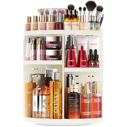 Auxmir Rotating Makeup Organiser, 9-Tier Adjustable Makeup Organiser with 360 Degree Rotation, Large Capacity Spinning Makeup Storage on Stand Revolving for Vanity Table, Bedroom, Bathroom, White