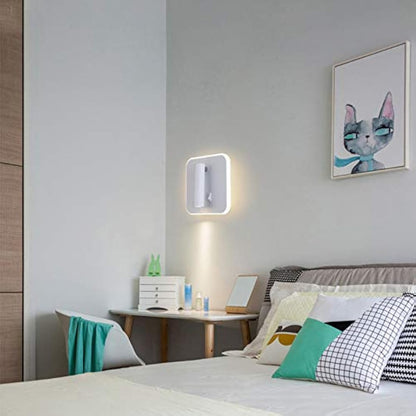 uksunvi LED Wall Mounted Lamp,Bedside Reading Wall Light,12W LED Wall Lamp, Adjustable Spotlight （3W +9W 3000K Warm Light） (White Square)