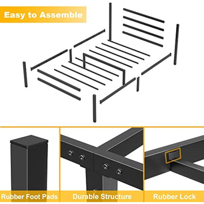 Yornoli Single Bed Frames with Headboard 3ft Black Metal Small Single Bed Frame with Storage for Adult Teenagers Heavy Duty Non-Slip with Steel Slats No Box Spring Needed