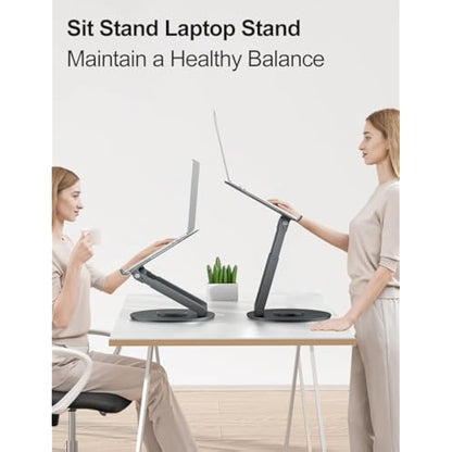 tounee Telescopic Laptop Stand for Desk with 360° Swivel Base, Sit to Stand, Height Adjustable, Portable Riser Holder for Good Posture, Compatible with MacBook Pro, All Laptops 10-17"-Gray