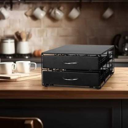 SYSYLY Coffee Pod Holder,2-Tier Coffee Pod Drawer Compatible For Dolce Gusto,Nespreso Vertuoline Pods,Max. Capacity 80 - Coffee Machine Stand - Non-Slip,Pods Dispenser,Metal Drawer.