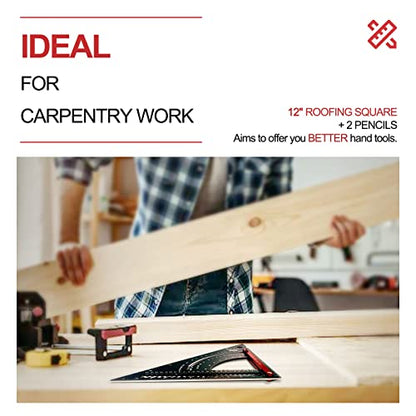 Pronese Adjustable Roofing Square 12-Inch, Aluminum Alloy Rafter Square, Metric & Imperial Carpenter Square Set, Precision Speed Square Carpenter Pencils Woodworking Tool Set