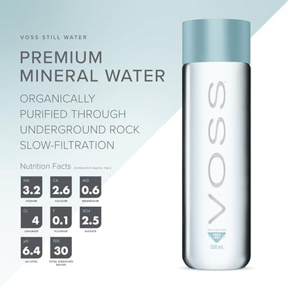 VOSS Still Water, Pack of 24 x 500ml PET Bottles, Natural Mineral Water