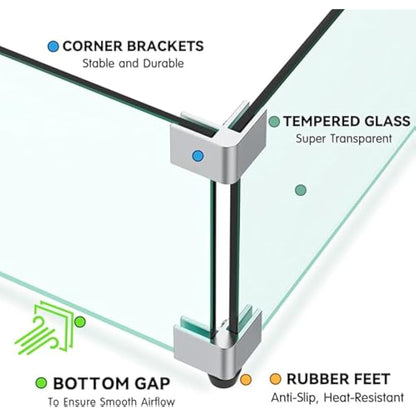 MESIDA 31"x12"x6" Fire Pit Glass Wind Guard, Tempered Glass Firepit Table Shield, Thick and Sturdy, with Hard Aluminum Corner Bracket & Rubber Feet