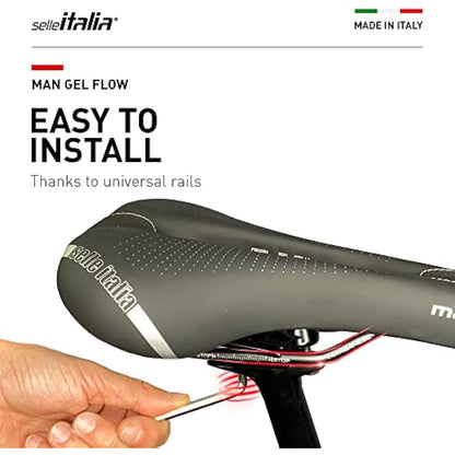 Selle Italia - Man Gel Flow Road Bike Saddle, Rail Manganese Tube Ø7, Road Saddle Gran Turismo Fiber-tek Comfort Gel, Shock Absorber
