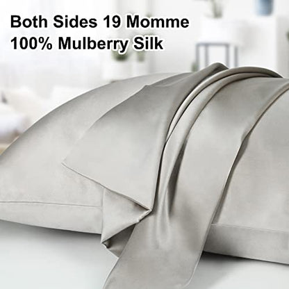 tenn well 2 Pack Mulberry Silk Pillowcase for Hair and Skin, Both Sides 100% Pure Silk Pillowcase 19 Momme Soft Smooth Pillow Case with Hidden Zipper