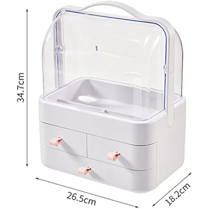 RMAN® Makeup Organiser with Drawers Cosmetics Organiser with Carry Handle Large Perfume and Skincare Organiser for Dresser, Bathroom, Bedroom, Waterproof and Dustproof - Pink