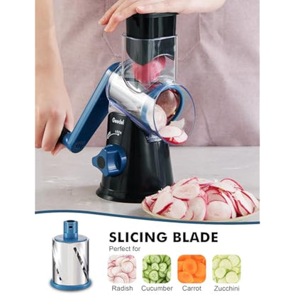 Geedel Rotary Cheese Grater, Vegetable Slicer with 3 Drum Blades, Grater for Kitchen Faster and Easy Cutting, Rotary Drum Grater Ideal for Cheese, Cucumber, Carrot, Potato etc