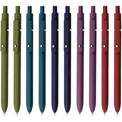 UIXJODO Gel Pens, 5 Pcs 0.5mm Japanese Black Ink Pens Fine Point Smooth Writing Pens with Silicone Grip, High-End Series Metal Clip Retractable Pens (10 Pcs Vintage)