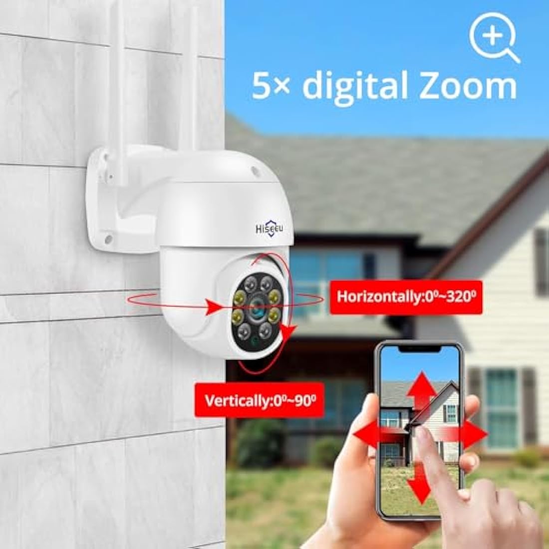 【2K+Auto Tracking】Security Camera Outdoor with Color Night Vision,Hiseeu 3MP PTZ Digital Zoom Wifi Security Camera 360° View CCTV Camera with 2-Way Audio,Auto Cruise,Remote Access,IP66 Waterproof