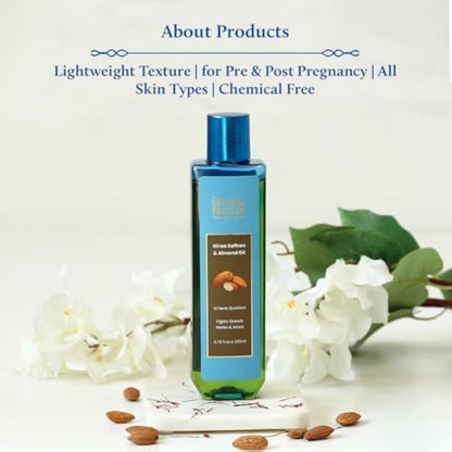 Blue Nectar Saffron & Almond Oil, Ayurveda Product for Crepey Skin | Skin Firming Body Oil for Stretch Marks (12 Herbs, 200ml