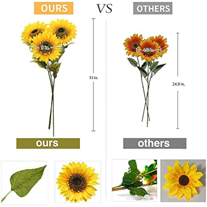Briful 3 Packs Artificial Sunflower Large Fake Sunflowers 9" Silk Flowers Heads 33" Tall Artificial Flowers Bulk for Home Office Wedding Décor Floral Arrangement Centerpieces