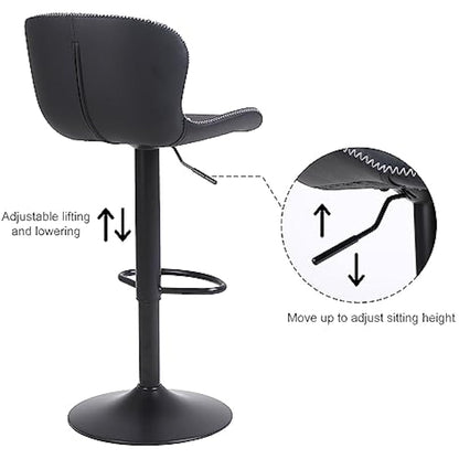 Youhauchair Bar Stools Set of 2, PU Leather Counter Height Barstools with Back, Height Adjustable Swivel Bar Chairs, Modern Armless Kitchen Island Stool, Black